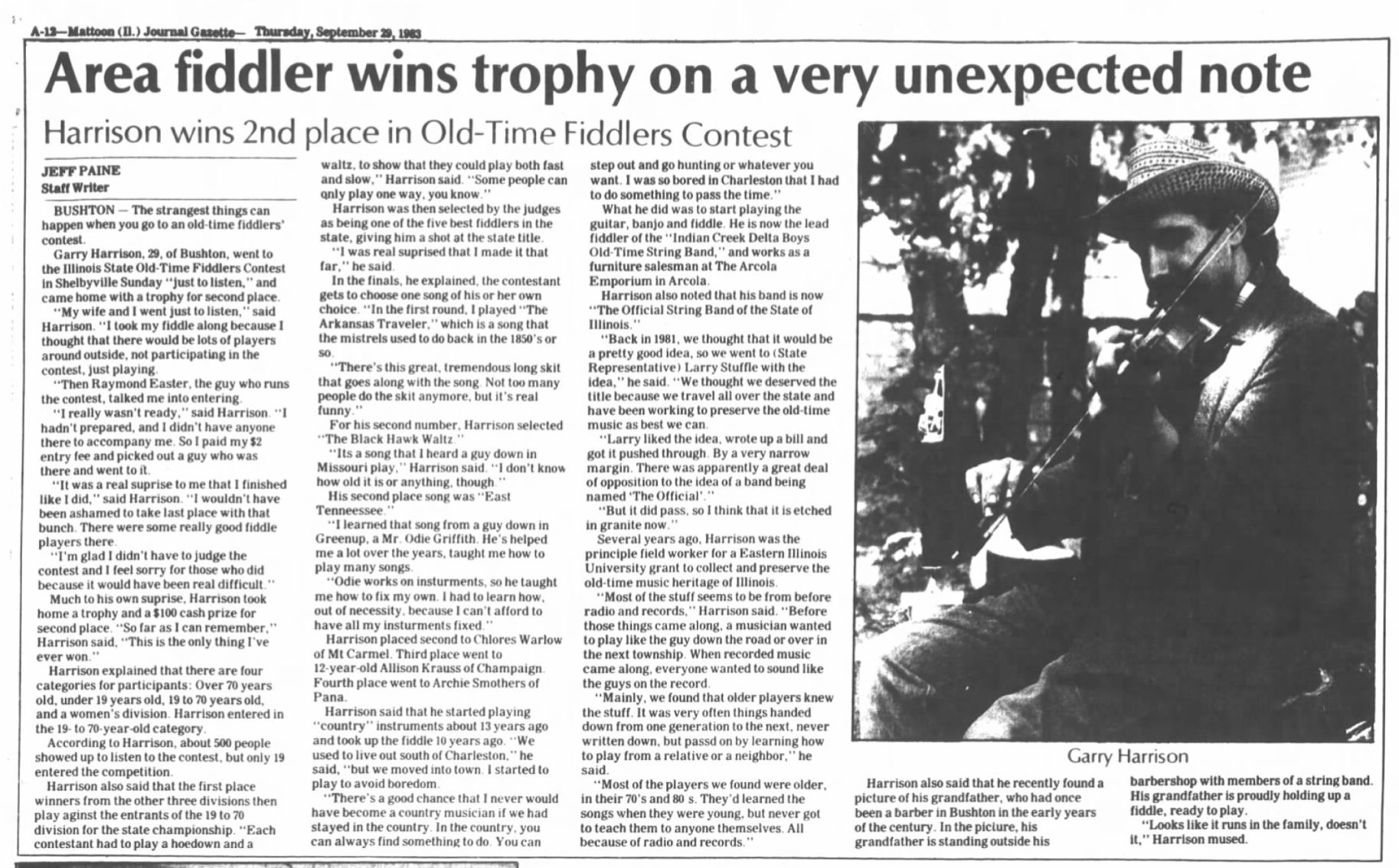 Are fiddler wins trophy on a very unexpected note